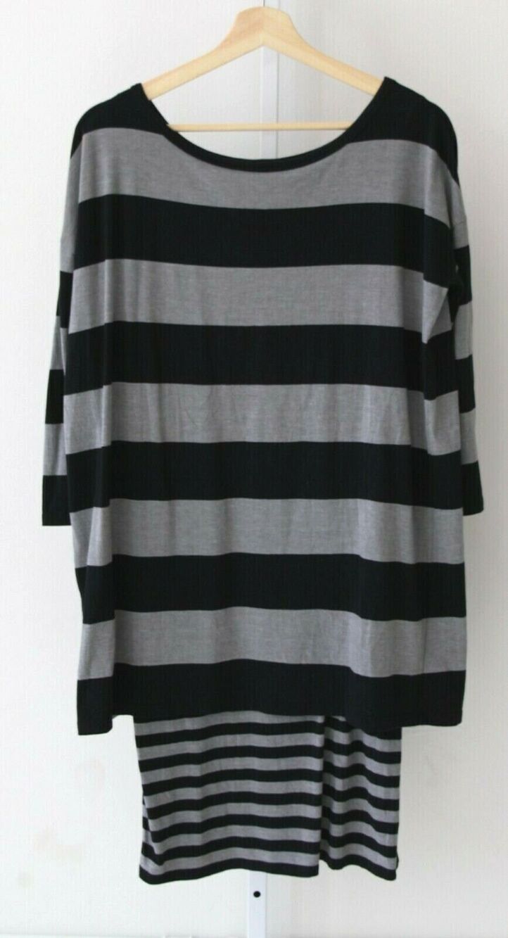 GARNET HILL XS Layered Jersey Knit Dress Long Sleeve Stripe Gray Black 31641